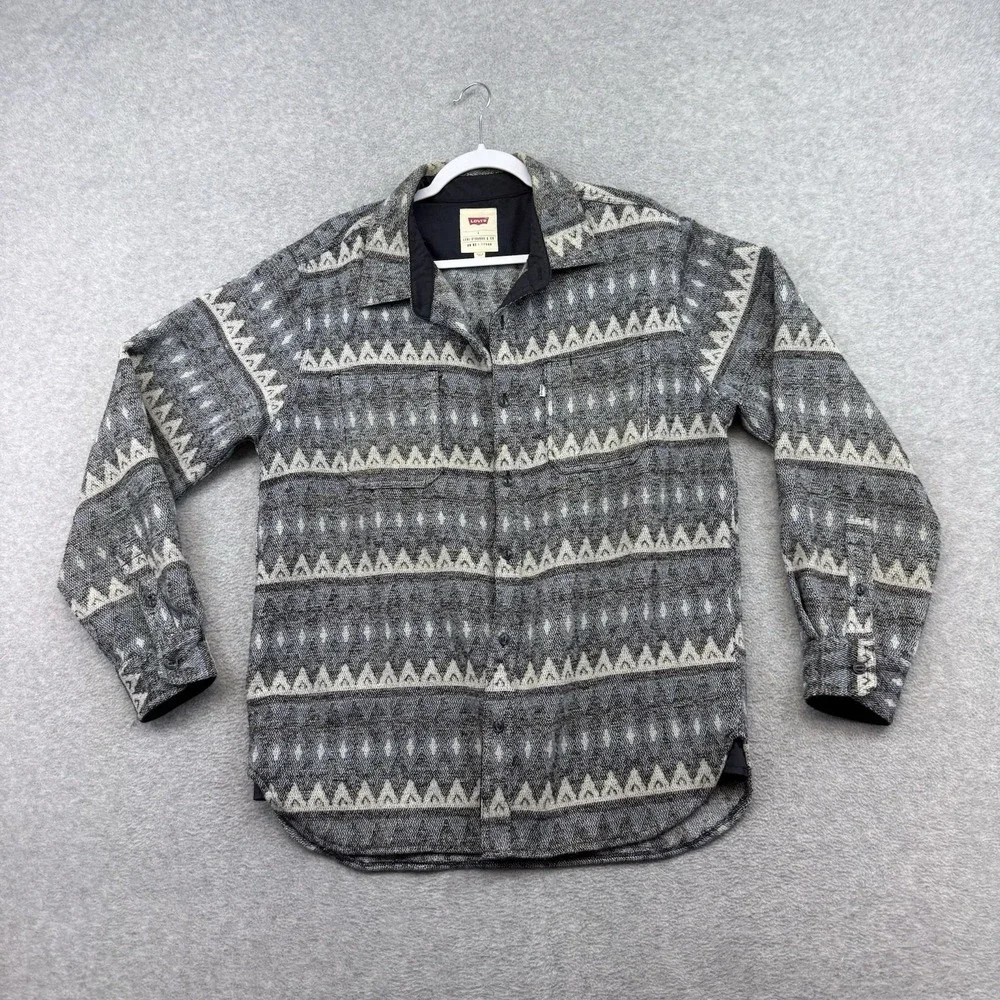 Levi's Shirt Mens Large Blue Gray Aztec Southwestern Navajo Flannel Button up‎ L